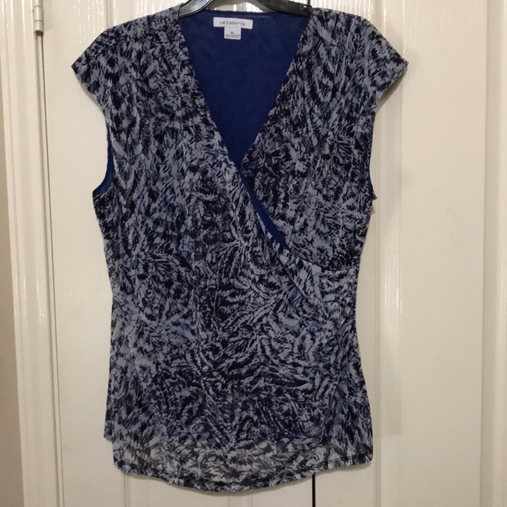 Liz Claiborne Blue/Gray Print Sleeveless Top XL